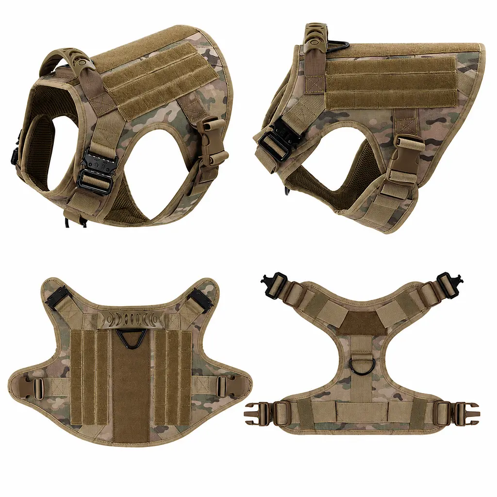 Шлейка для собак Tactical K9, металева пряжка фастекс і система MOLLE Камуфляж, S - фото 2