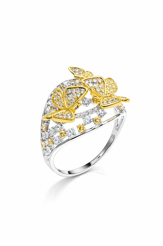 Кільце з білого та жовтого золота з метеликами К-0532 21 - фото 2