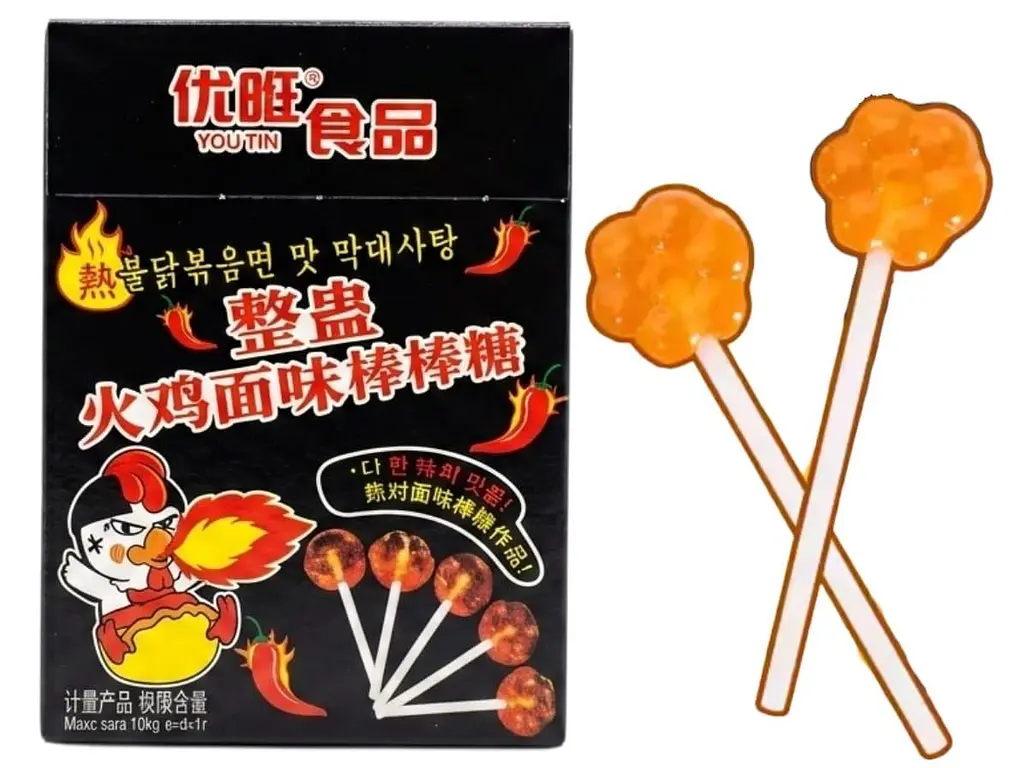 Гострі льодяники на паличці Yowang Foods зі смаком корейської локшини Buldak 4шт, 25г - фото 2