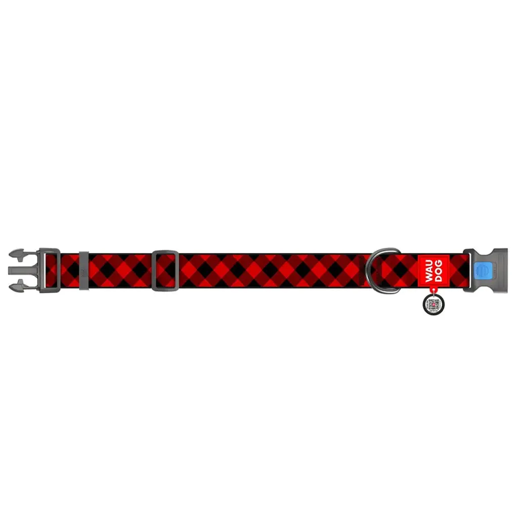 Нашийник для собак Waudog Nylon з QR паспортом, Шотландка червона, пластиковий фастекс, XXL, 46-70х3,5 см - фото 2