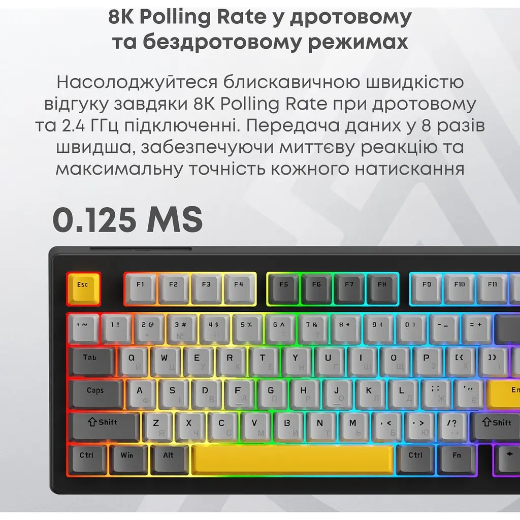 Клавіатура Ajazz AK820 V2 Coconut Flake Switch чорна/сіра/жовта (AK820-V2-CF-BGY) [175693] - фото 12