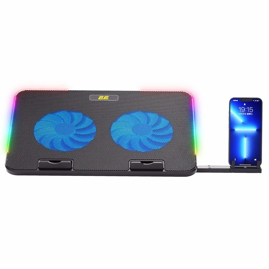Підставка для ноутбука 2E GAMING CPG-001 V2, до 15.6", 2xUSB-A, phone holder, RGB, чорний - фото 2