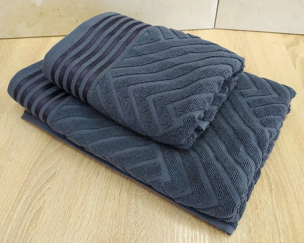 Набір турецьких махрових рушників 50х90+70х140 Gulcan Jacquard Cotton Lux Yeni Cizgili Antrasit - фото 3