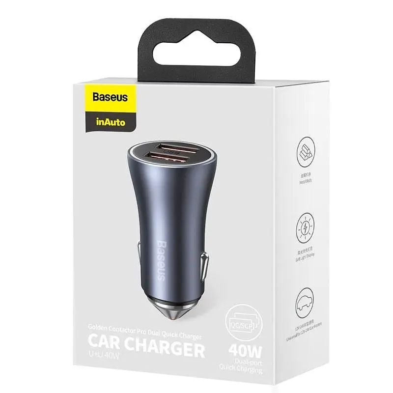 Адаптер автомобільний BASEUS Golden Contactor Pro Dual Quick Charger 2USB 40W (CCJD-A0G) - фото 4