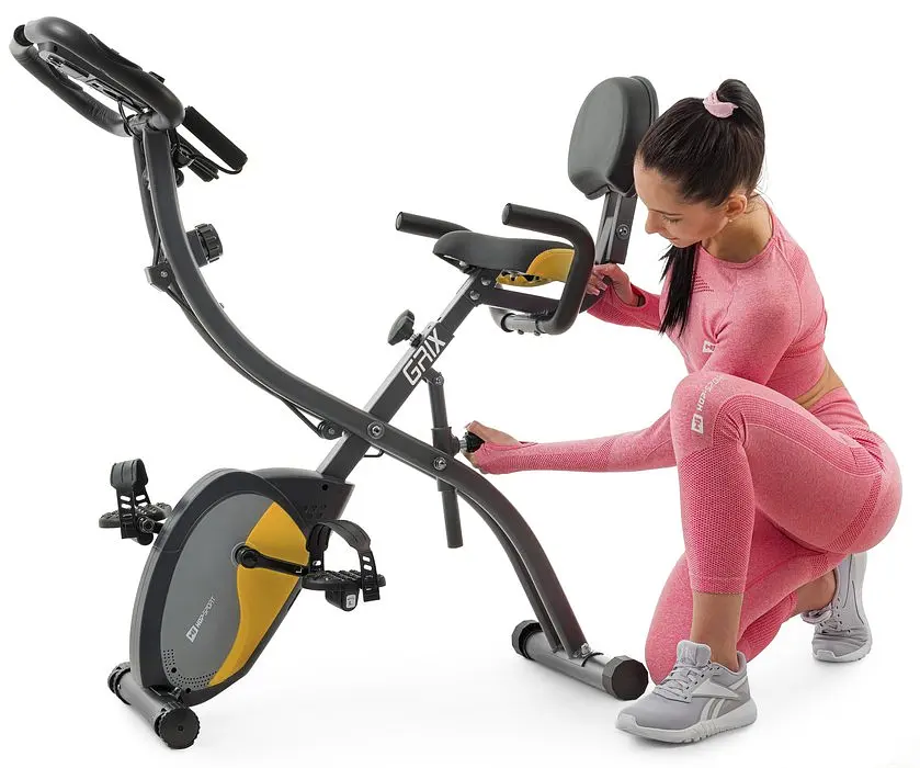 Велотренажер магнітний Hop-Sport HS-3010X Grix X-Bike з еспандерами сіро-жовтий - фото 6