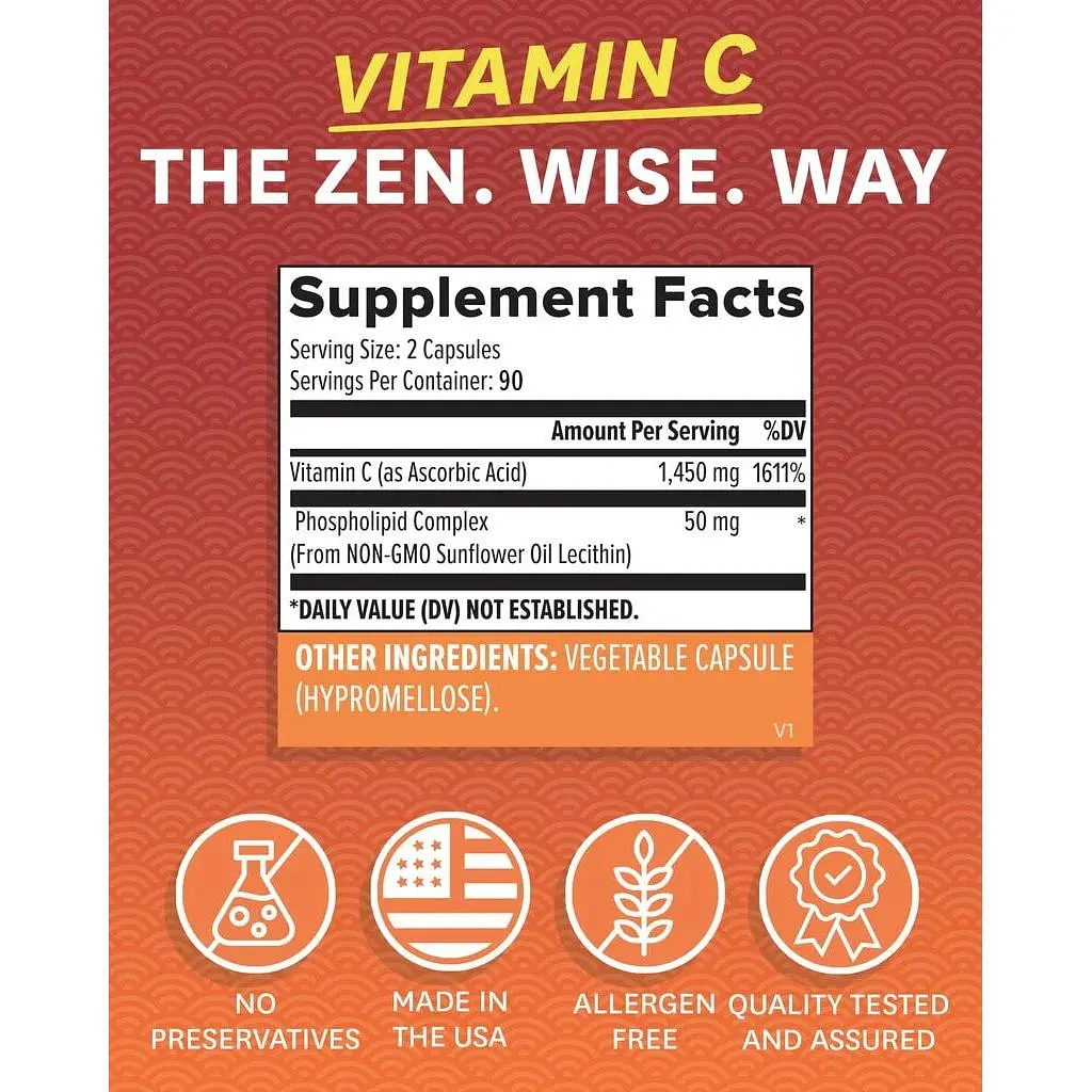 Липосомальный витамин C Zenwise Health 1500 мг 180 веганских капсул - фото 2