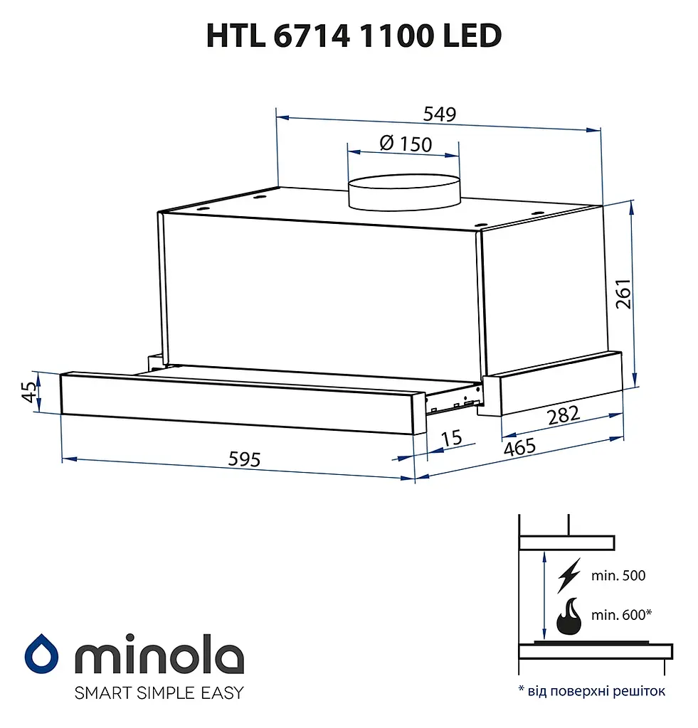 Витяжка телескопічна MINOLA HTL 6714 I 1100 LED - фото 11