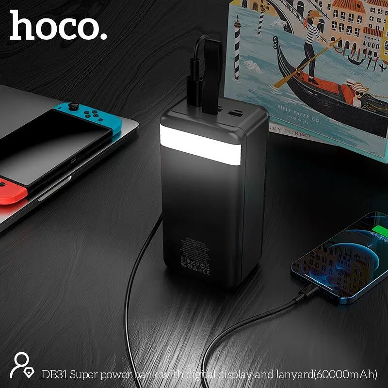 Портативная батарея Hoco Super DB31 60000mAh + Lightning разъём и ремешок черная - фото 3