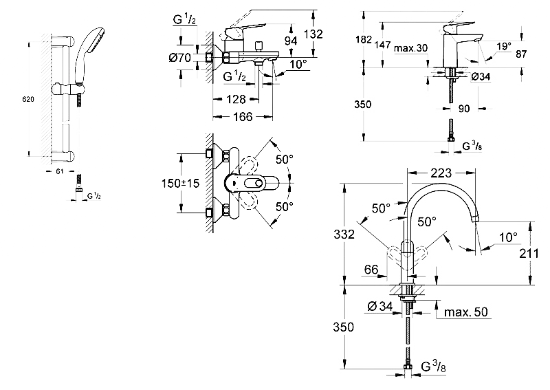 Набір змішувачів для ванни і кухні Grohe Bau Loop 123225K, Хром - фото 2