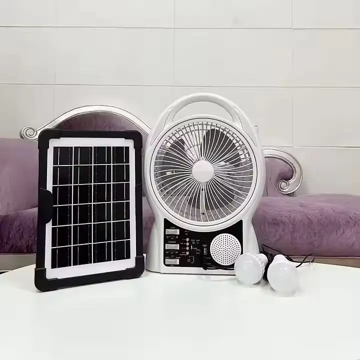 Портативний вентилятор 4в1 із сонячною панеллю, Bluetooth, радіо та LED-підсвіткою · 8″ настільний вентилятор з акумулятором - фото 3