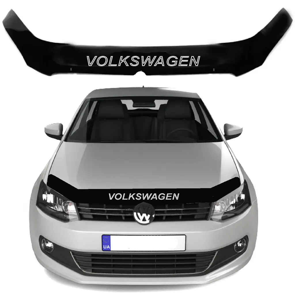 Дефлектор капоту мухобійка Volkswagen Polo V 2009-2017 Євро кріплення Voron Glass - фото 6