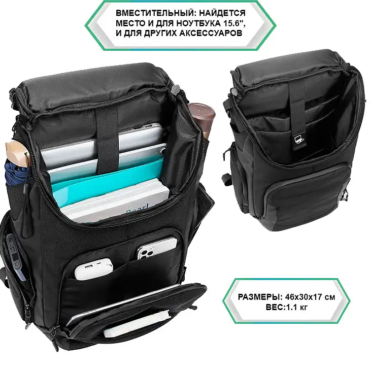 Рюкзак городской Ozuko 9409S 23л для ноутбука до 15,6" Black (16197) - фото 3