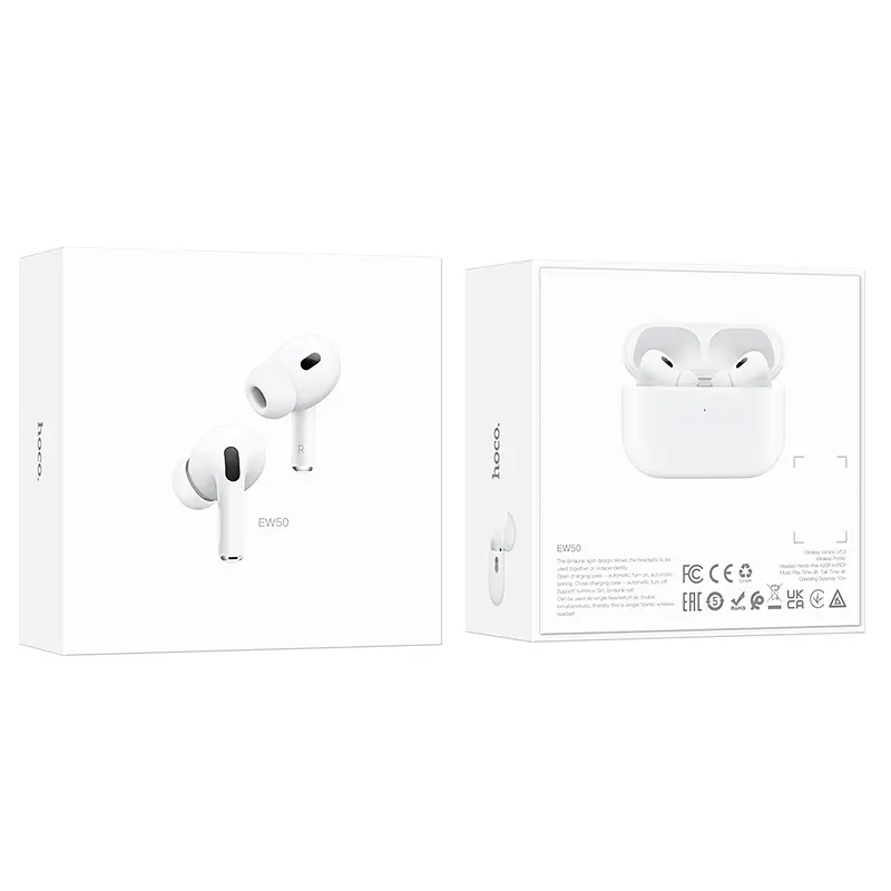 Беспроводные наушники Hoco EW50 TWS Bluetooth 5.3, с микрофоном, белые - фото 6