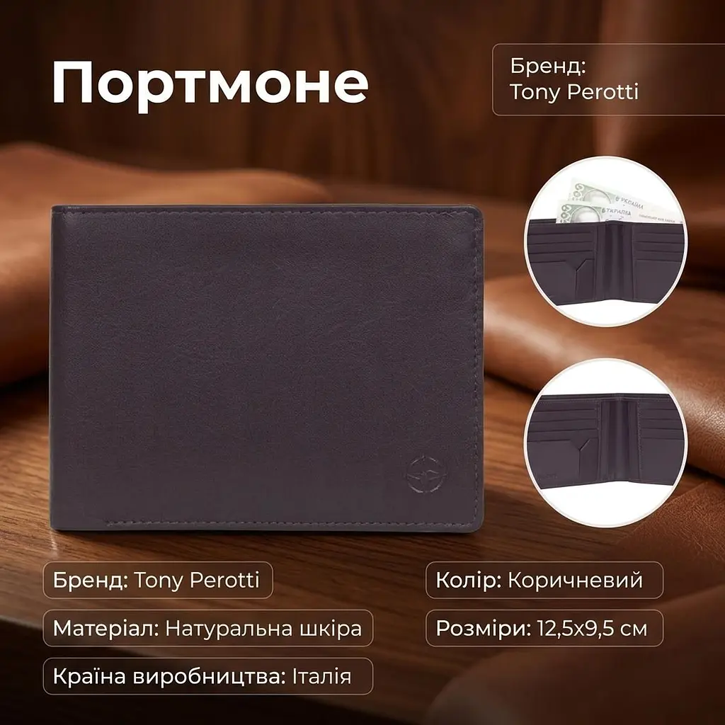 Чоловіче портмоне Tony Perotti з натуральної шкіри Cortina 5014 (90213) темно-коричневе - фото 3
