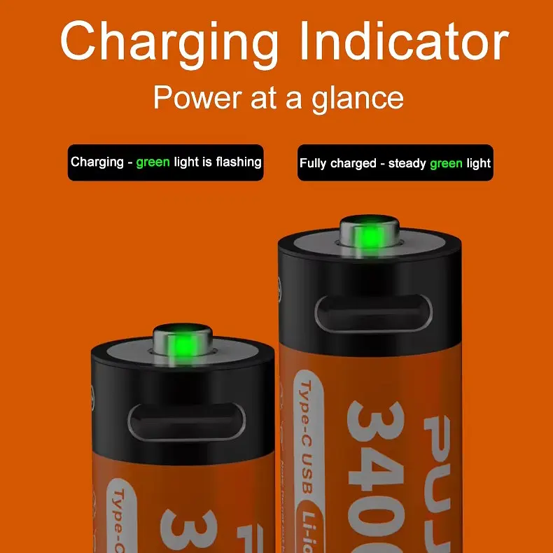 Акумулятори пальчикові AA з входом USB Type-C 4255mWh 1.5V акумуляторні батареї з роз'ємом для заряджання Pujimax 8шт з кабелем - фото 2