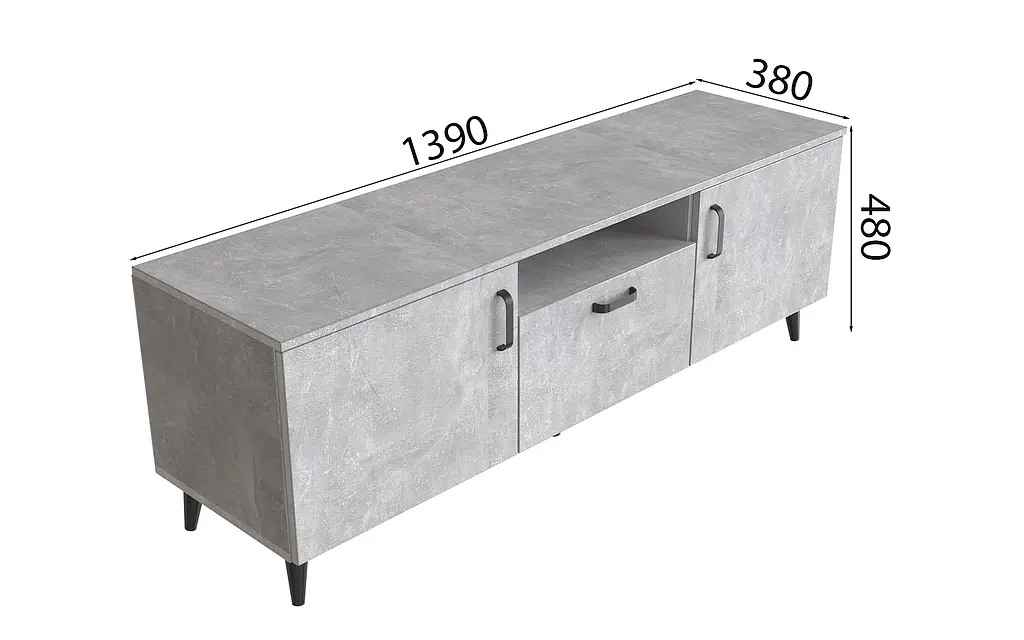 Тумба Лестер на конусных ножках Ferrum-decor 48x139x38 Черный металл ДСП Бетон 16 мм (FRD-106801) - фото 3