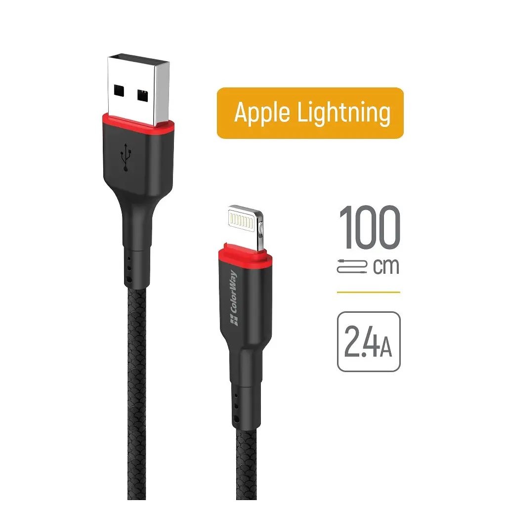 Дата кабель USB-C to Lightning 1.0m 2.4А black ColorWay (CW-CBUL064-BK) - фото 2
