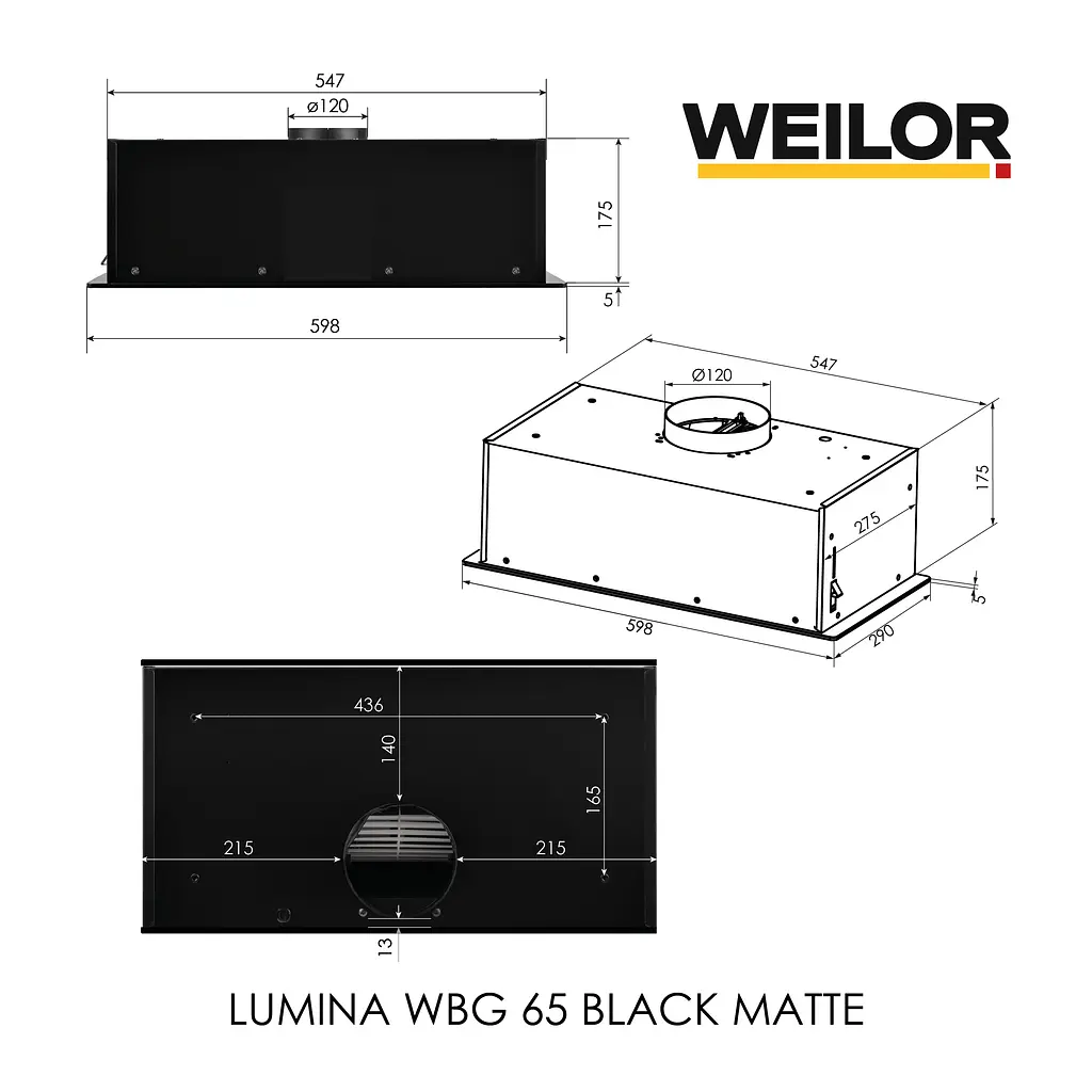 Витяжка повновбудована WEILOR LUMINA WBG 65 BLACK MATTE - фото 17