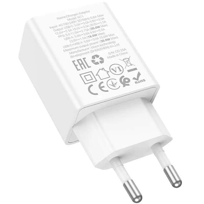 СЗУ Hoco N71 Nuevo PD30W+QC3.0 (1USB-A/1C) White - фото 4