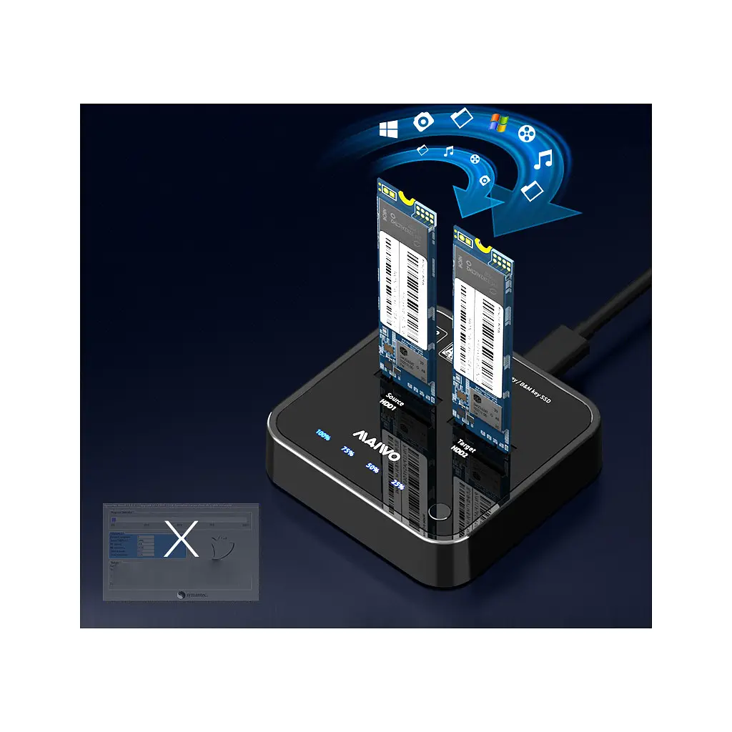Док-станция для накопителей Maiwo 2*SATA M.2 SSD Key B/B+M USB 3.1 Gen1 Type-C (K3016SG1) - фото 4