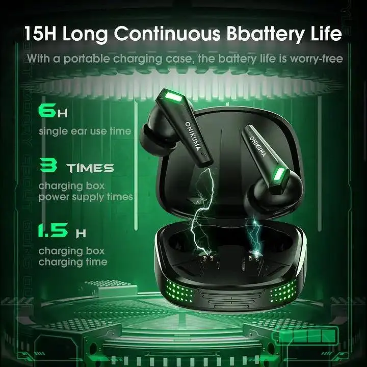 Геймерские Bluetooth наушники Onikuma T308 с зарядным кейсом Игровая гарнитура Чёрный - фото 7