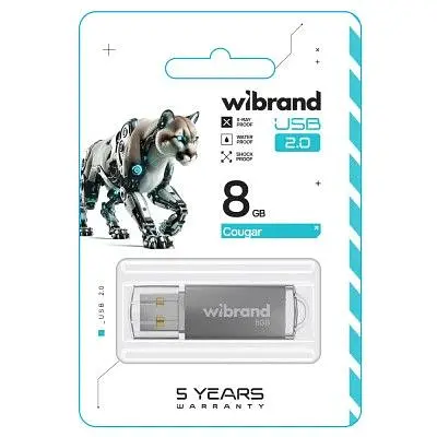 USB флеш накопичувач Wibrand 8GB Cougar Silver USB 2.0 (WI2.0/CU8P1S) - фото 2