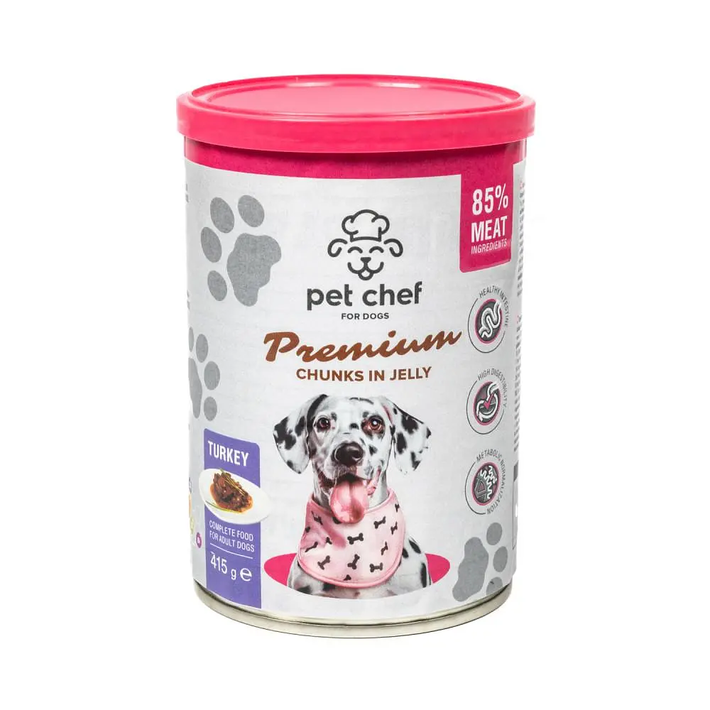 Вологий корм для дорослих собак Pet Chef, шматочки в желе з індичкою. 415 г - фото 9