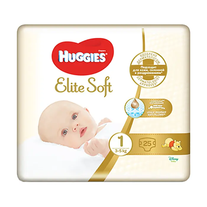 Набор подгузников Huggies Elite Soft 1 (3-5 кг), 100 шт. (4 уп. по 25 шт.) - фото 3