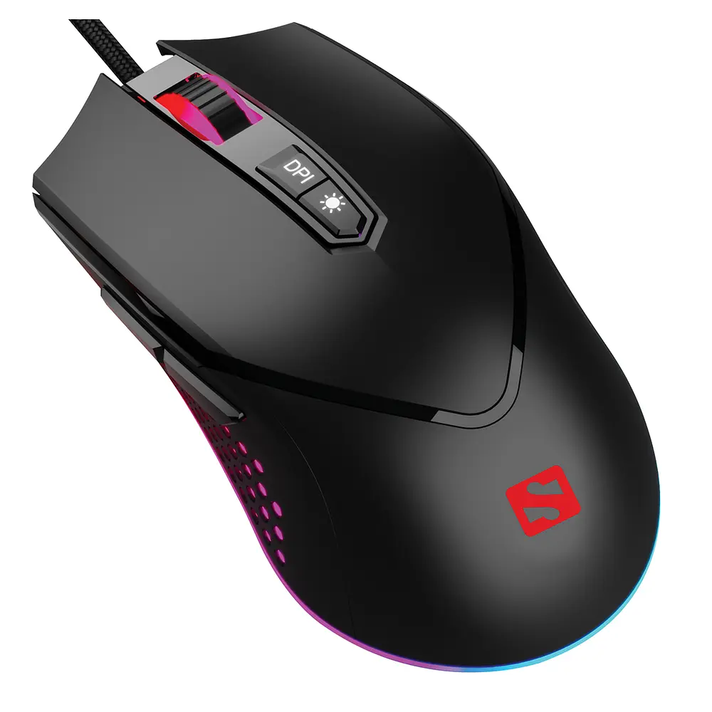 Мишка Sandberg Azazinator Mouse 6400 RGB, ігрова, 6400dpi., 7кн.Huano, чорна - фото 3