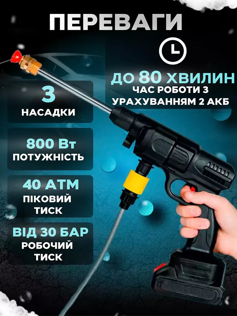 Мийка безконтактна акумуляторна універсальна, автомийка високого тиску, чорна (6254412450) - фото 8