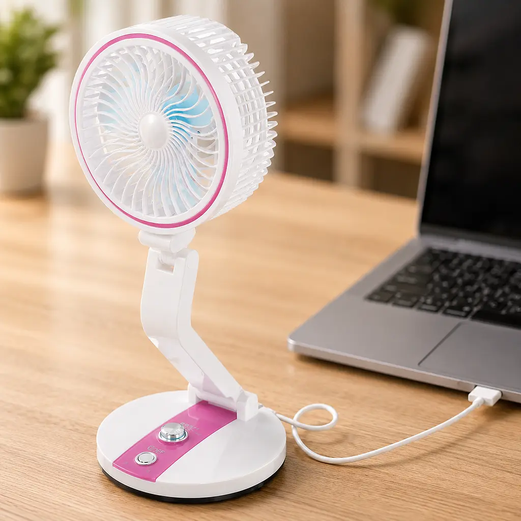 Акумуляторний настільний вентилятор USB 1600mAh / Портативний вентилятор з LED підсвічуванням Hurry Bolt HB-2019 - фото 3