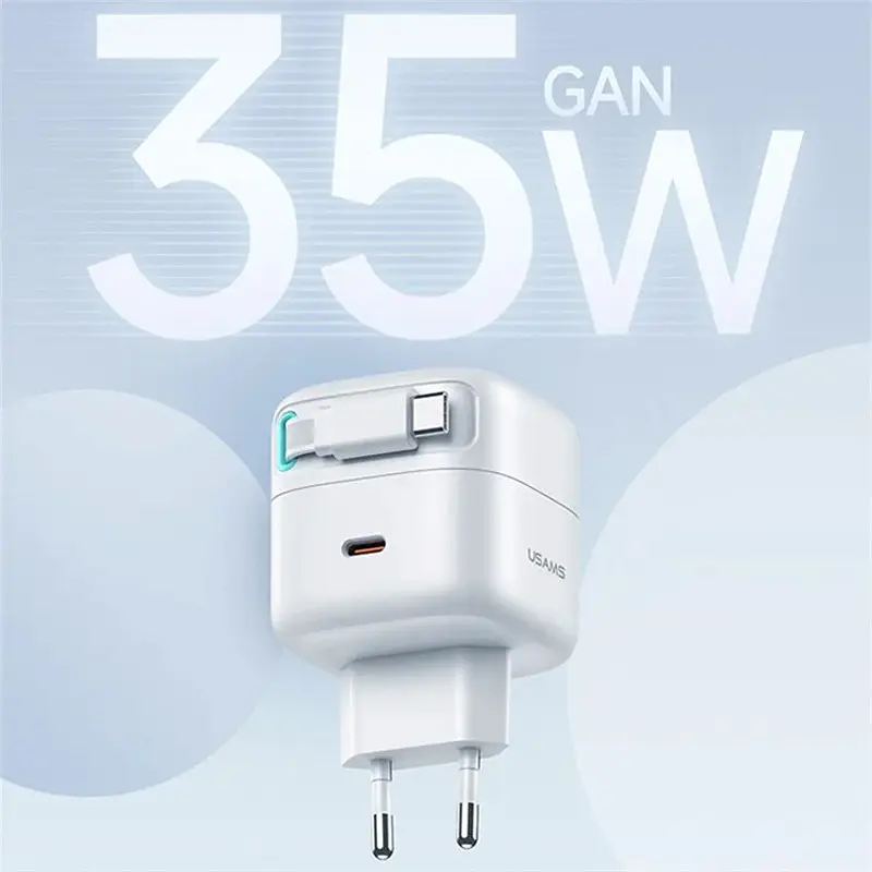МЗП US-CC202 GaN With Type-C Magnetic Retractable Cable Module XMF Ser. 35W (2USB-C) White Usams teh0029653 - фото 4