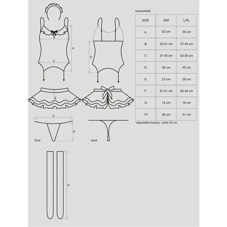 Эротический костюм горничной с юбкой Obsessive Housemaid 5 pcs costume черно-белый L/XL - фото 7
