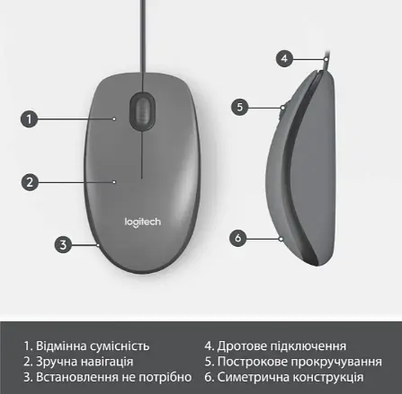 Компьютерная мышь Logitech Mouse M100 Black 910-006652 teh0022131 - фото 3