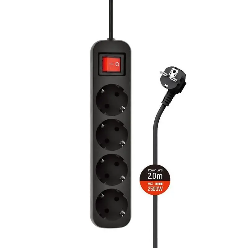 Фильтр питания СolorWay 4 розетки, 2м, Black (CW-PSEA42BK) - фото 2