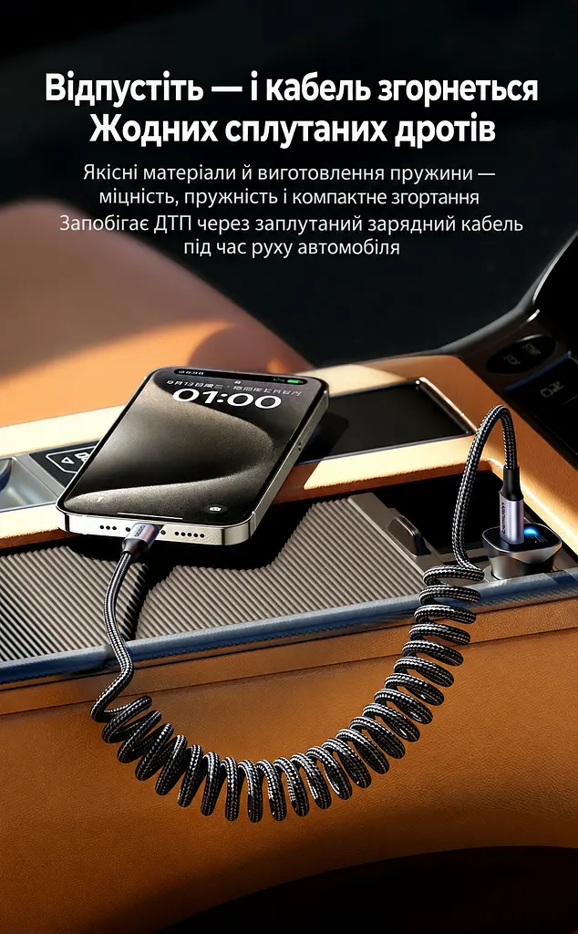 Кабель спіральний UGREEN L507 USB-C - USB-C PD 100 Вт 0,35-1,2 м чорний (35457) - фото 7