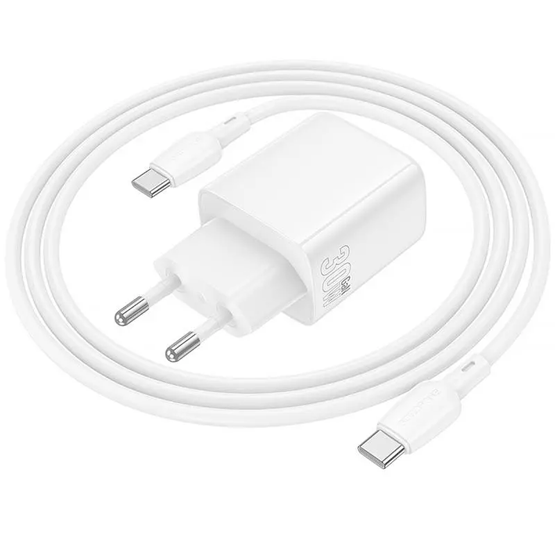 МЗП Borofone BN29 Fuente PD30W+QC3.0 (1USB-A/1C) + кабель Type-C to Type-C White - фото 2