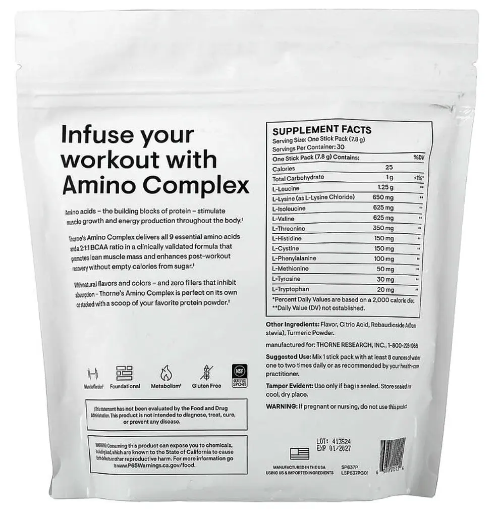 Амінокислотний комплекс Thorne Amino Complex 30 пакетиків-стиків лимон - фото 2
