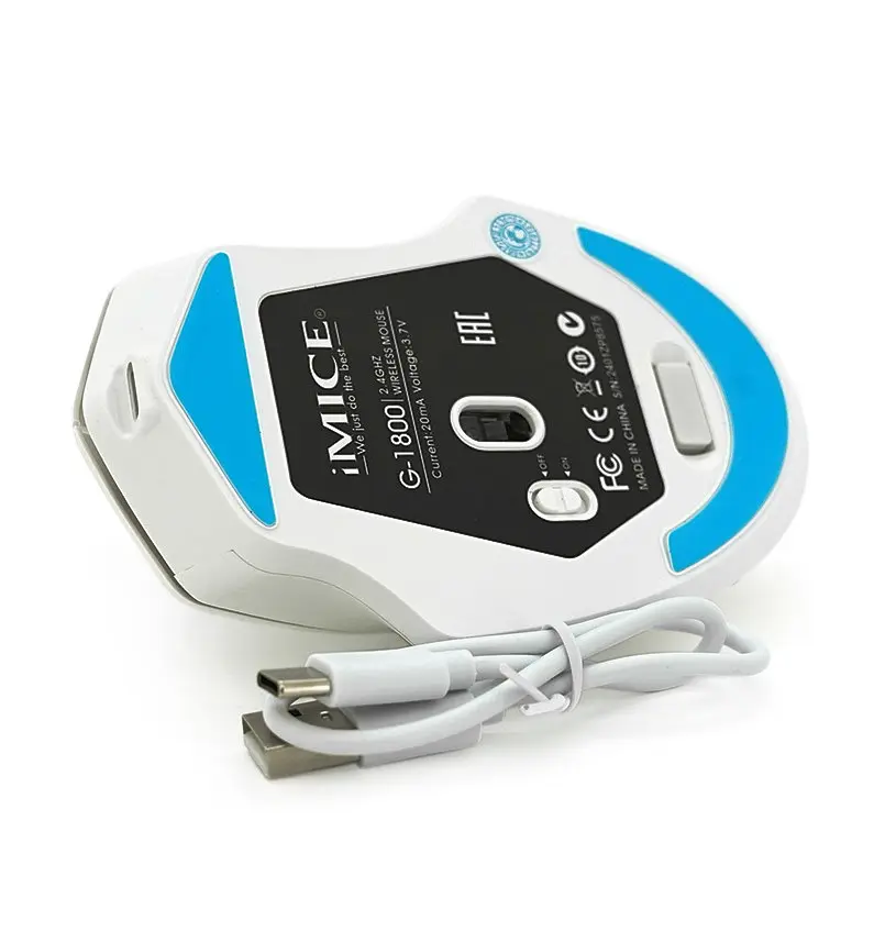 Игровая мышь беспроводная iMICE G1800 Rechargeable, 4 кнопок, аккумулятор, 1600dpi, 2.4Ghz, White - фото 4