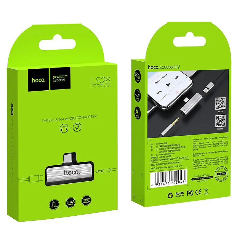 Конвертер Hoco Type-C to 3.5 мм audio/Type-C charging LS26 1.5A - фото 2
