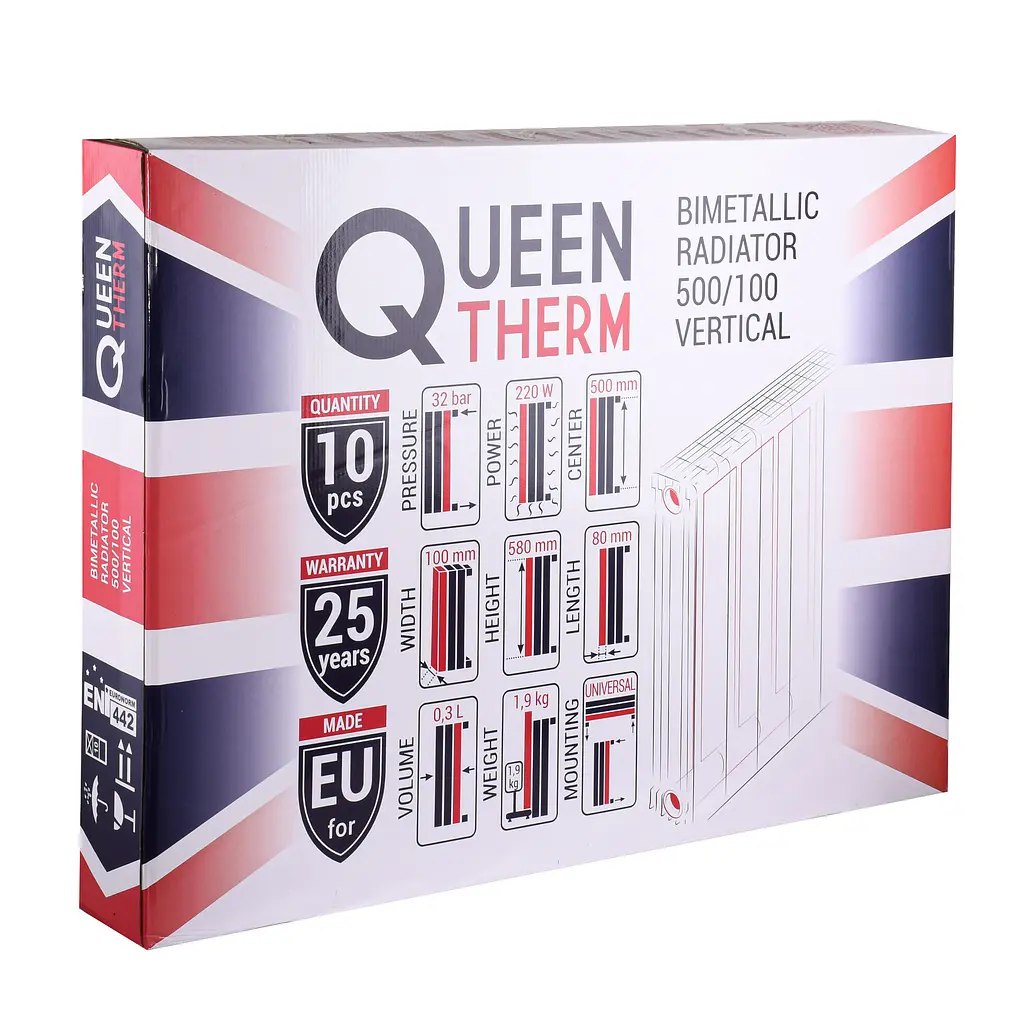 Радіатор біметалевий секційний Queen Therm 500/100 Vertical (кратно 10), Білий - фото 8