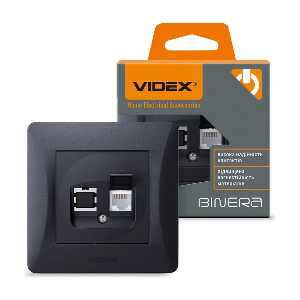 Комп'ютерна розетка Videx BINERA CAT6 одинарна черн (VF-BNSK1PC6-BG) - фото 4