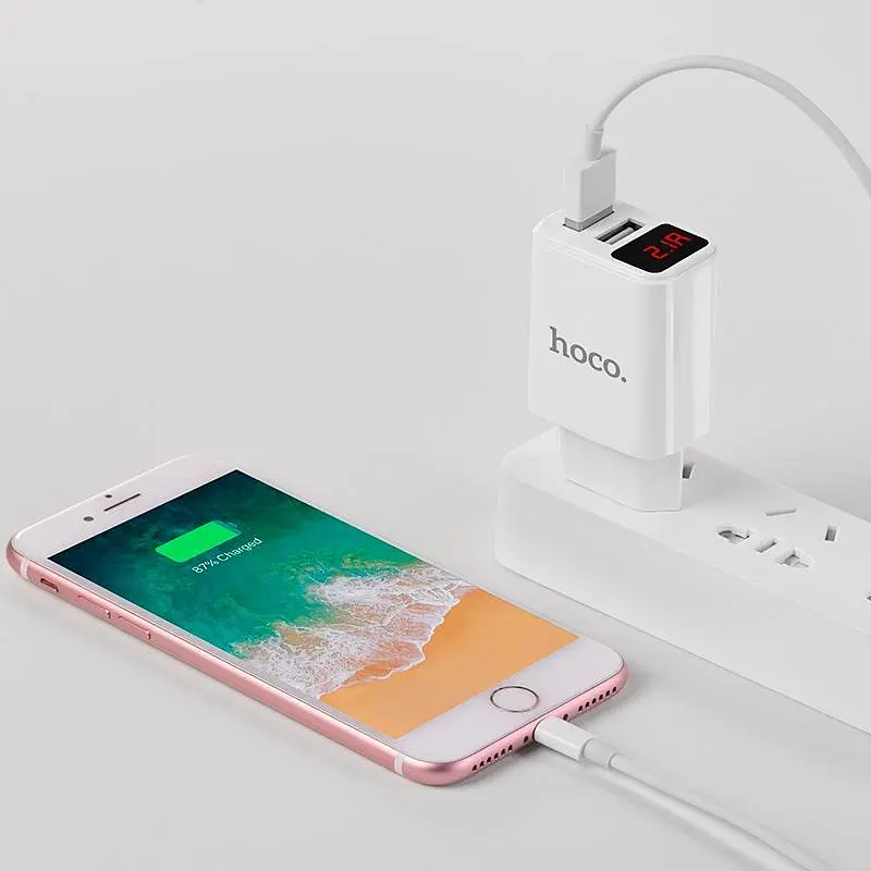 Зарядний пристрій 2USB Hoco C63A LCD 2.1A White - фото 8