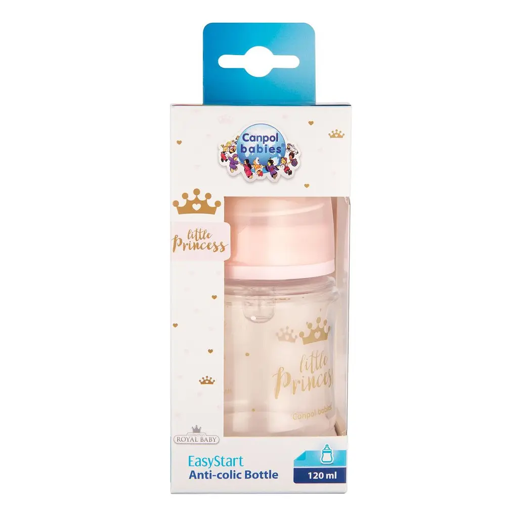 Пляшка з широким отвором антиколікова 120 мл "Royal baby" Canpol babies Рожева - фото 3