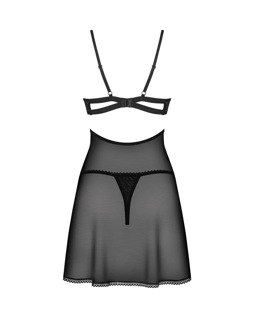Бебі-дол Obsessive Nutris babydoll & thong, M/L, імітація ліфа та спіднички, стрінги в комплекті - фото 4