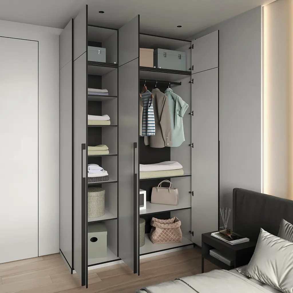 Шафа для одягу Flamecame у спальню зі штангою та поличками на 3 двері FR-16 Кверкус - фото 4