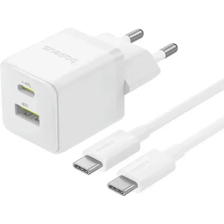 МЗП Baseus Palm Fast Charger 30W (1USB-A/1C) + кабель Type-C to Type-C (P1011160A) Moon White