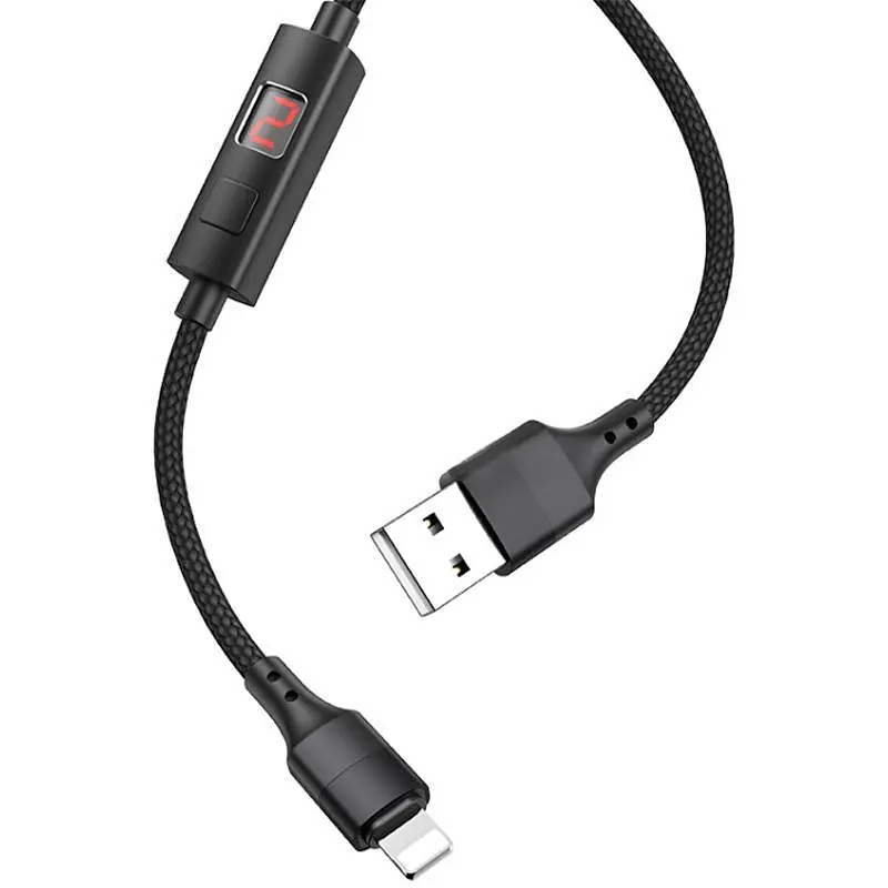 USB Cable Hoco S13 Central control Lightning Black 1m (with display timer) - фото 2