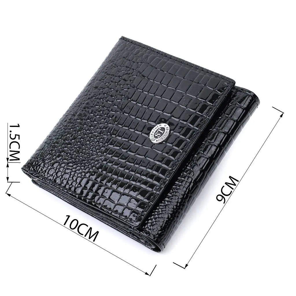 Компактний жіночий гаманець з натуральної лакованої шкіри ST Leather 22688 чорний - фото 7