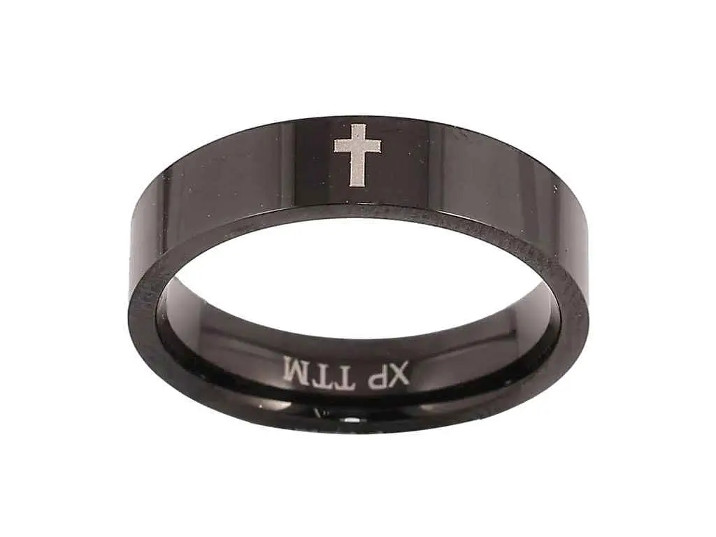 Каблучка XUPING TTM Stainless Steel black "Візерунок хрестик" 5мм (11392) р.19